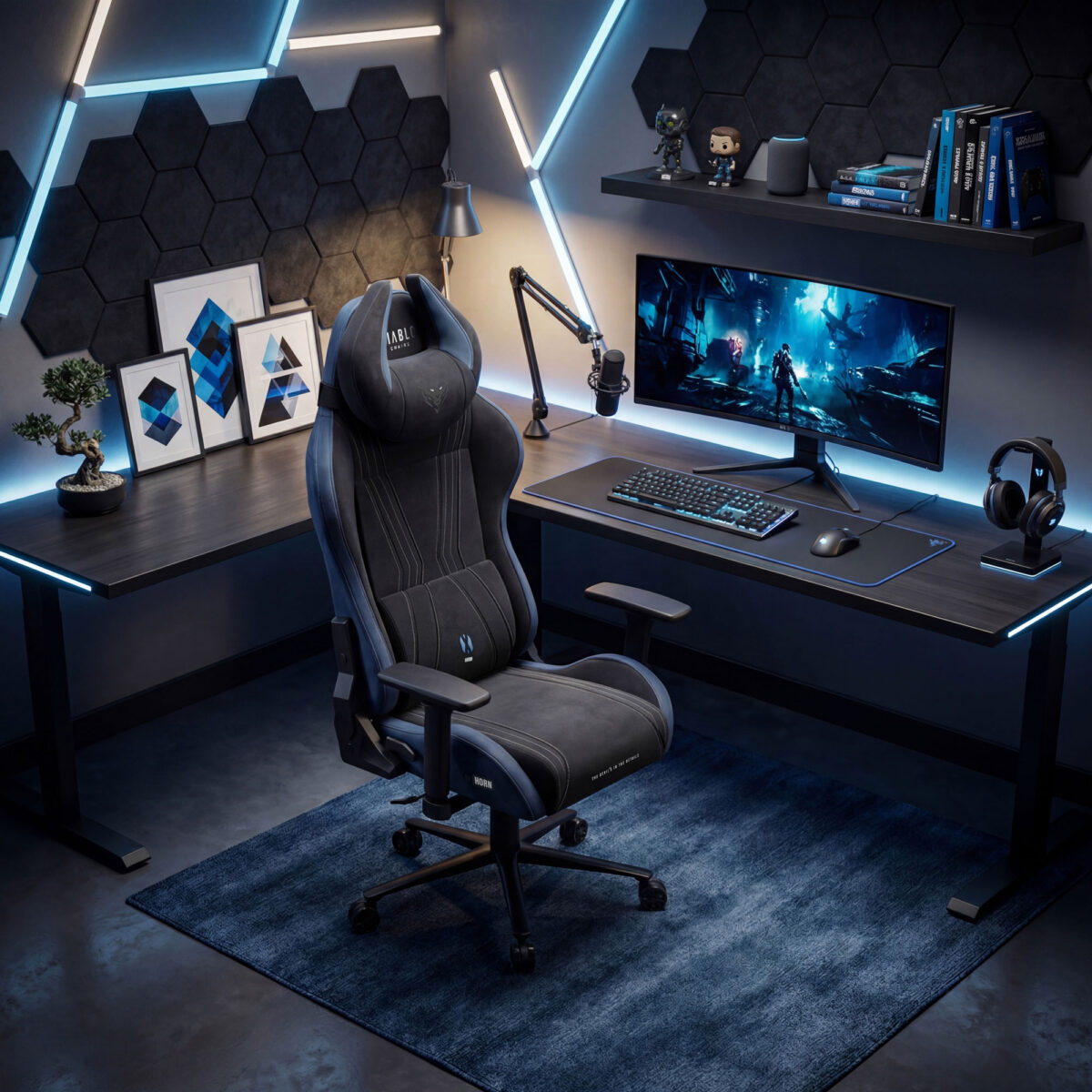 Fotel gamingowy materiałowy Normal Size, czarno-niebieski: Diablo X-Horn 2.0 Night Blue | Meble DUO 2362 x horn 2.0 normal night blue wiz 02