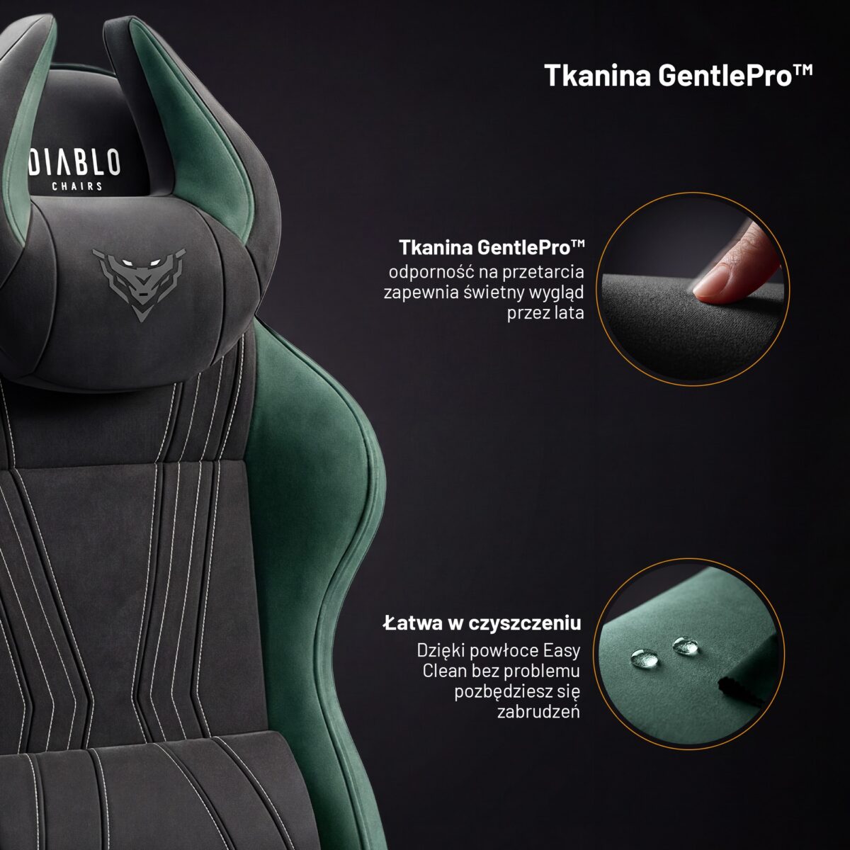 Fotel gamingowy materiałowy Normal Size, czarno-zielony: Diablo X-Horn 2.0 Forest Green | Meble DUO 2363 x horn 2.0 normal forest green feature pl 01