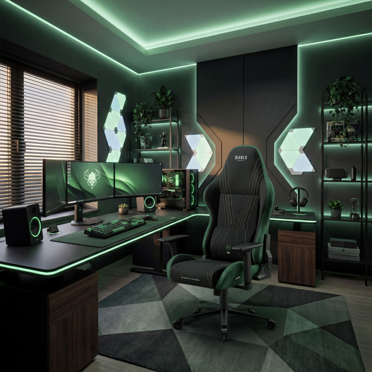 Fotel gamingowy materiałowy Normal Size, czarno-zielony: Diablo X-Horn 2.0 Forest Green | Meble DUO 2363 x horn 2.0 normal forest green wiz 01