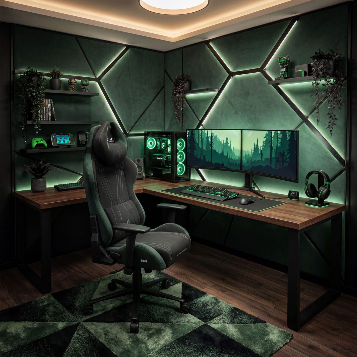 Fotel gamingowy materiałowy Normal Size, czarno-zielony: Diablo X-Horn 2.0 Forest Green | Meble DUO 2363 x horn 2.0 normal forest green wiz 02