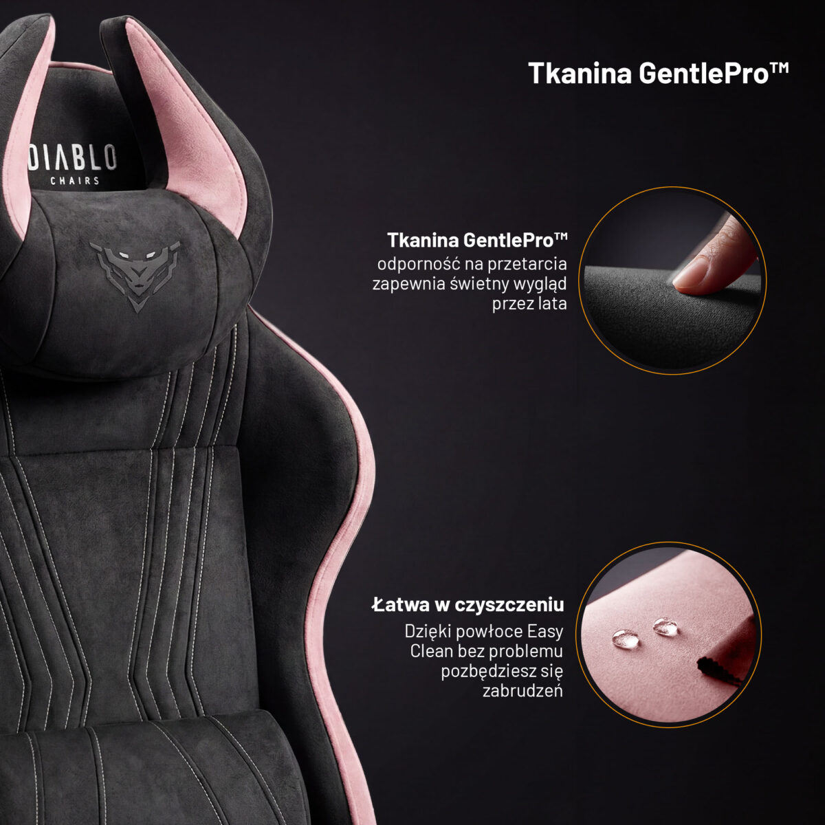 Fotel gamingowy materiałowy Normal Size, czarno-różowy: Diablo X-Horn 2.0 Akira Pink | Meble DUO 2365 x horn 2.0 normal akira pink feature pl 01
