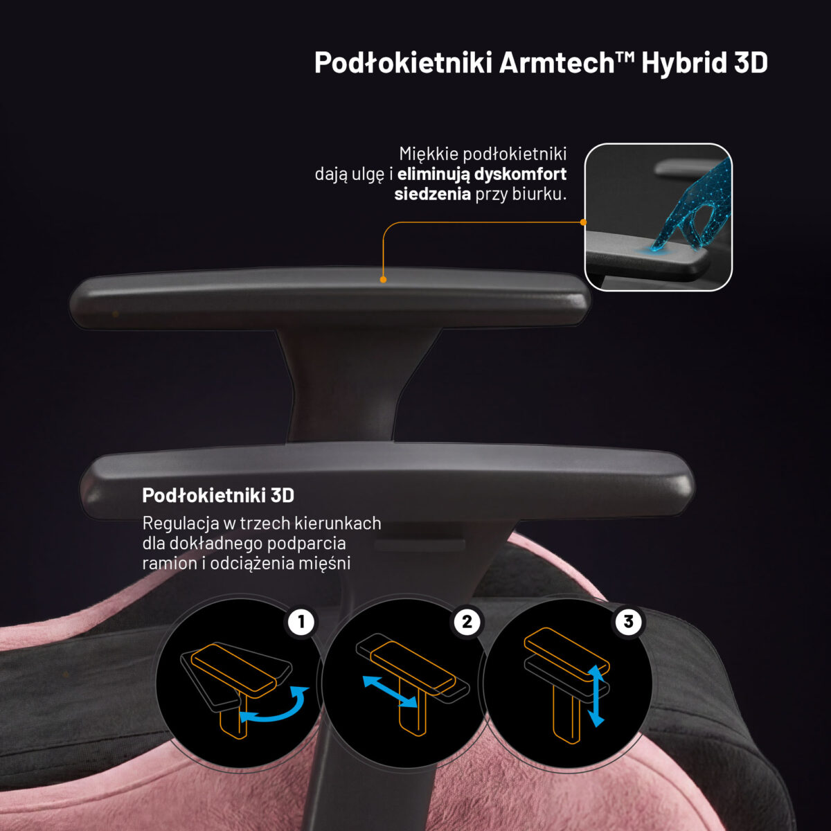 Fotel gamingowy materiałowy Normal Size, czarno-różowy: Diablo X-Horn 2.0 Akira Pink | Meble DUO 2365 x horn 2.0 normal akira pink feature pl 03