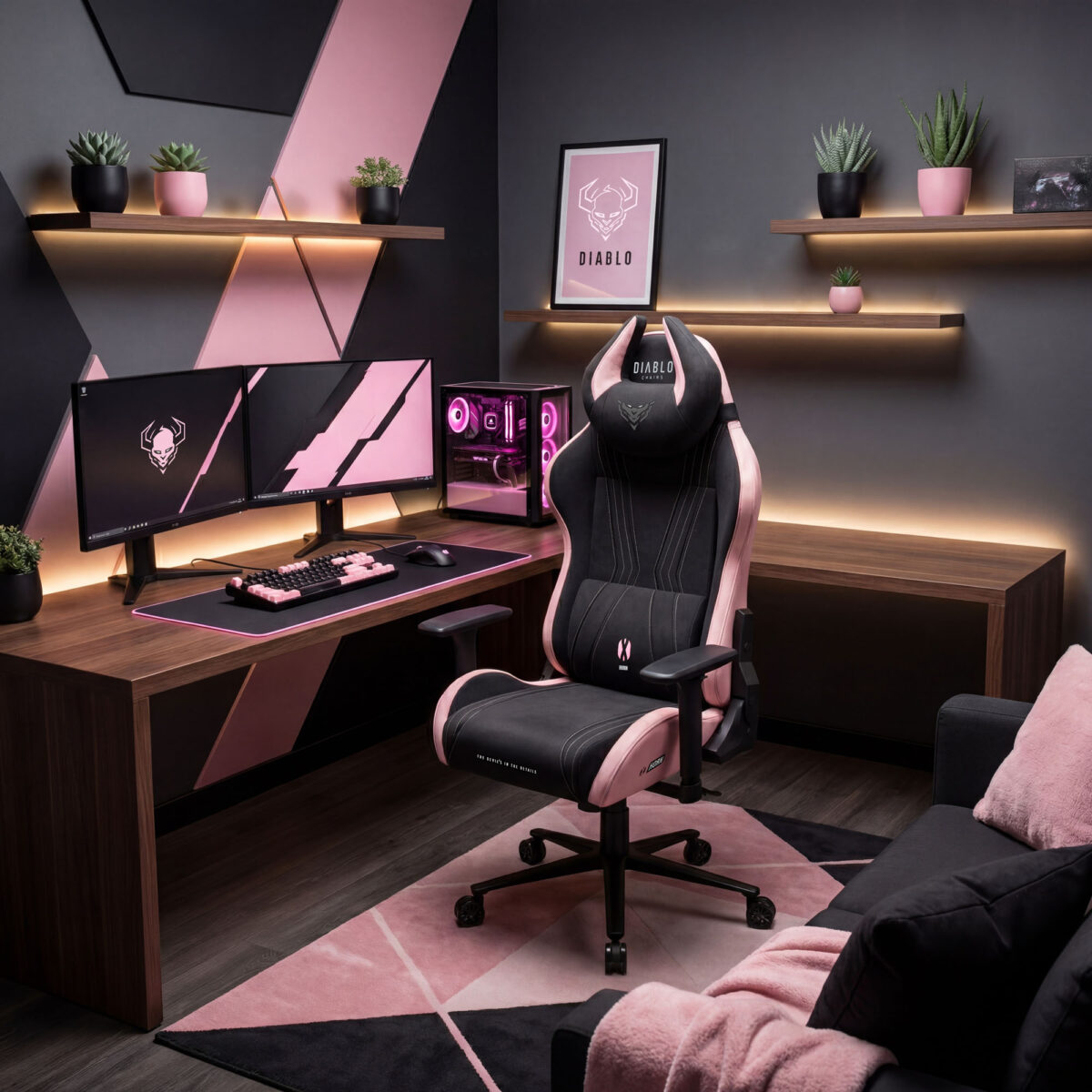 Fotel gamingowy materiałowy Normal Size, czarno-różowy: Diablo X-Horn 2.0 Akira Pink | Meble DUO 2365 x horn 2.0 normal akira pink wiz 01