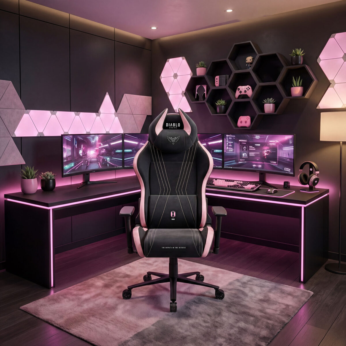 Fotel gamingowy materiałowy Normal Size, czarno-różowy: Diablo X-Horn 2.0 Akira Pink | Meble DUO 2365 x horn 2.0 normal akira pink wiz 02