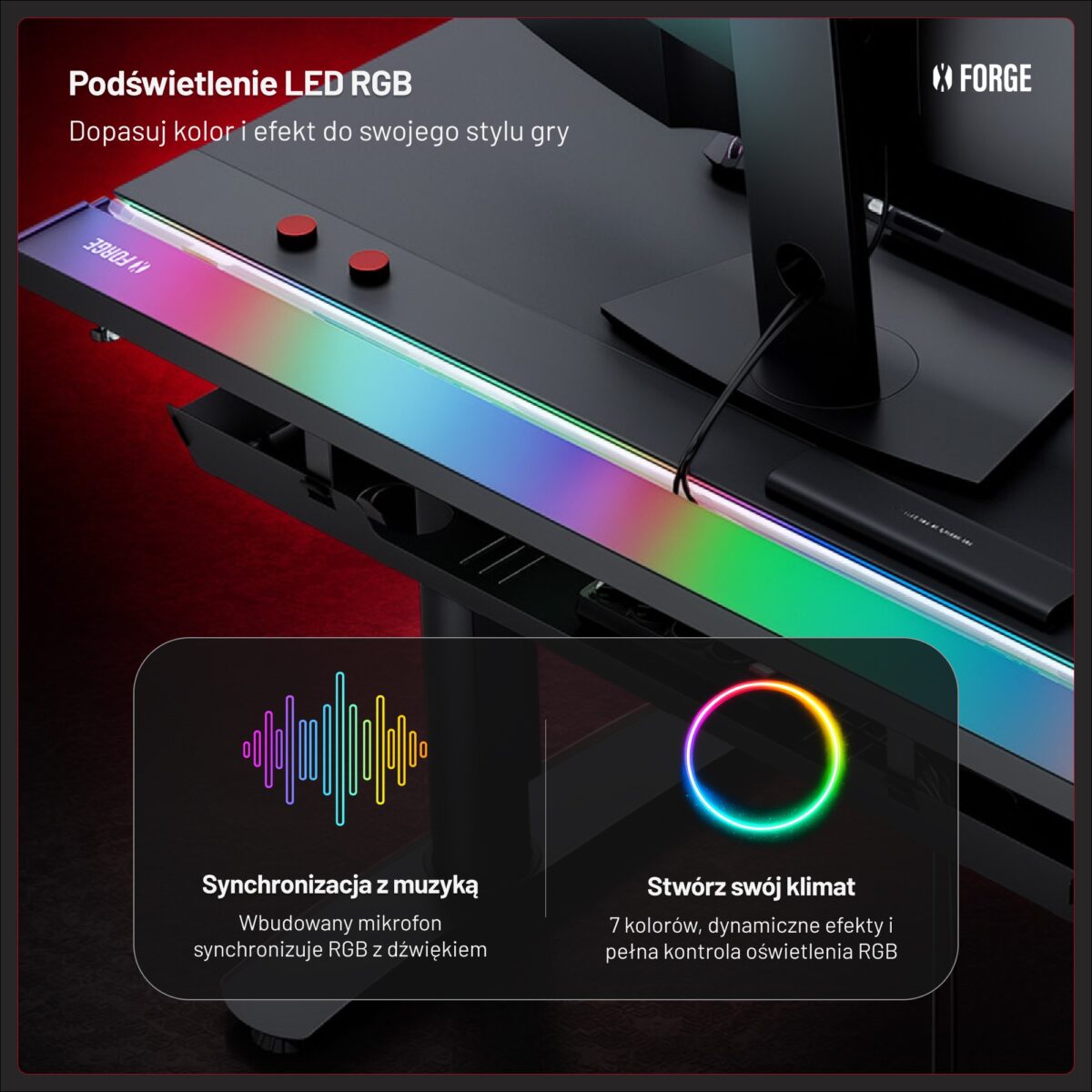 Biurko gamingowe elektryczne RGB, z uchwytami, czarne: Diablo X-Forge 1200 | Meble DUO 2370 x forge 1200 czarny 05 1