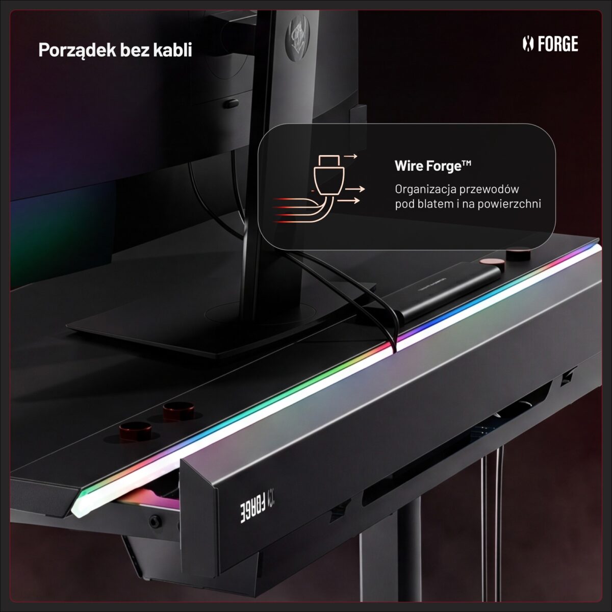 Biurko gamingowe elektryczne RGB, z uchwytami, czarne: Diablo X-Forge 1200 | Meble DUO 2370 x forge 1200 czarny 07 1