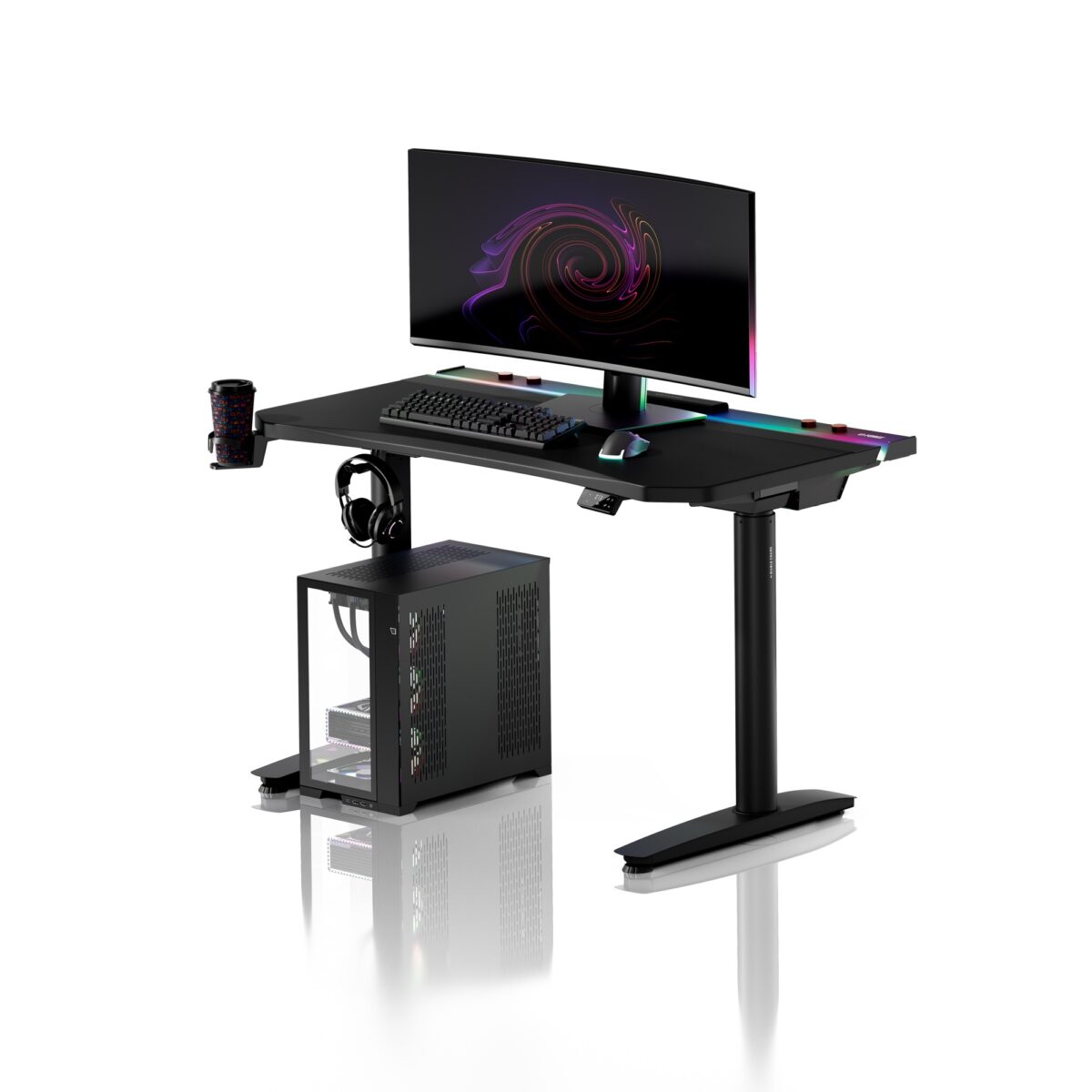 Biurko gamingowe elektryczne RGB, z uchwytami, czarne: Diablo X-Forge 1200 | Meble DUO 2370 x forge 1200 czarny odbicie 01 1