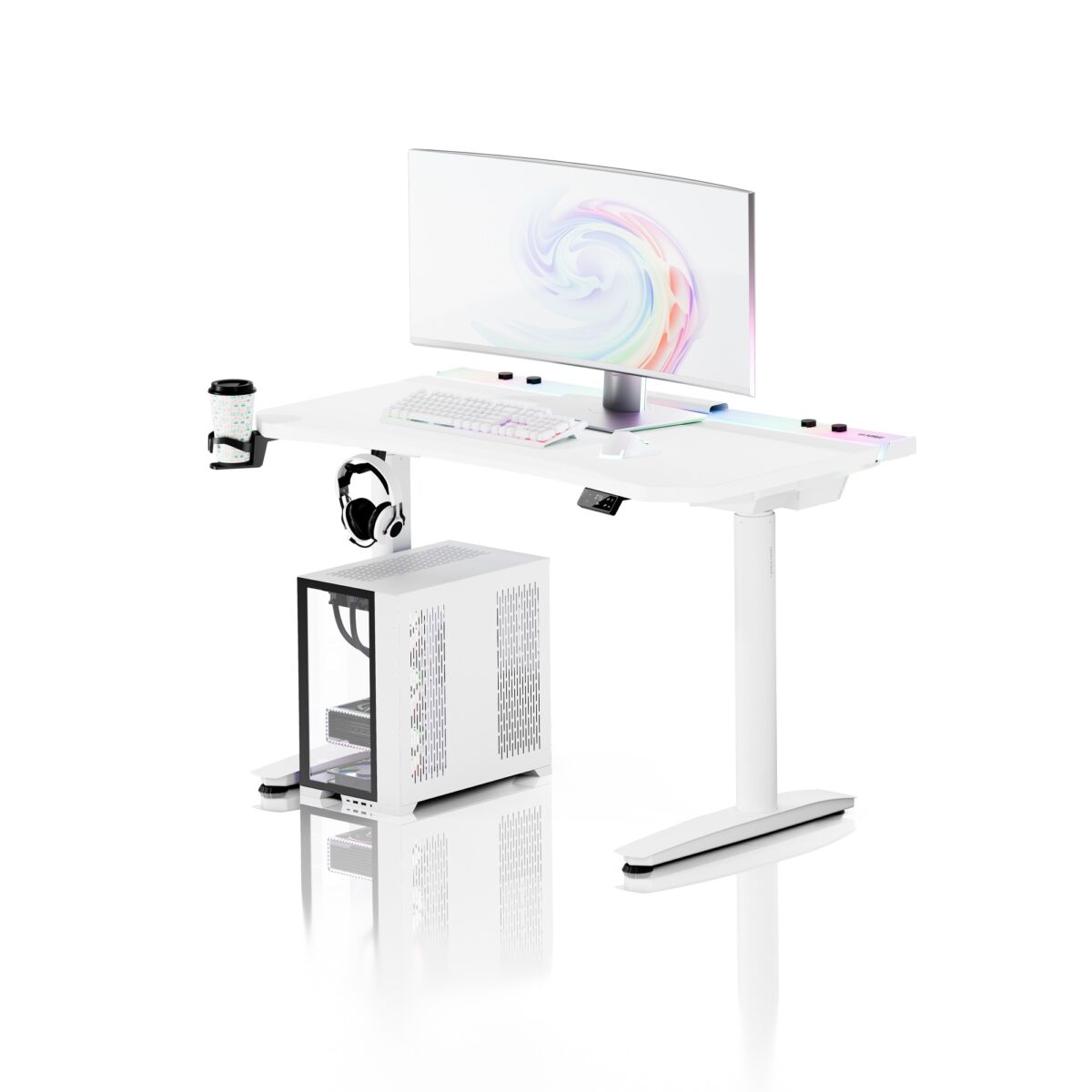 Biurko gamingowe elektryczne RGB, z uchwytami, białe: Diablo X-Forge 1200 | Meble DUO 2371 x forge 1200 bialy odbicie 01