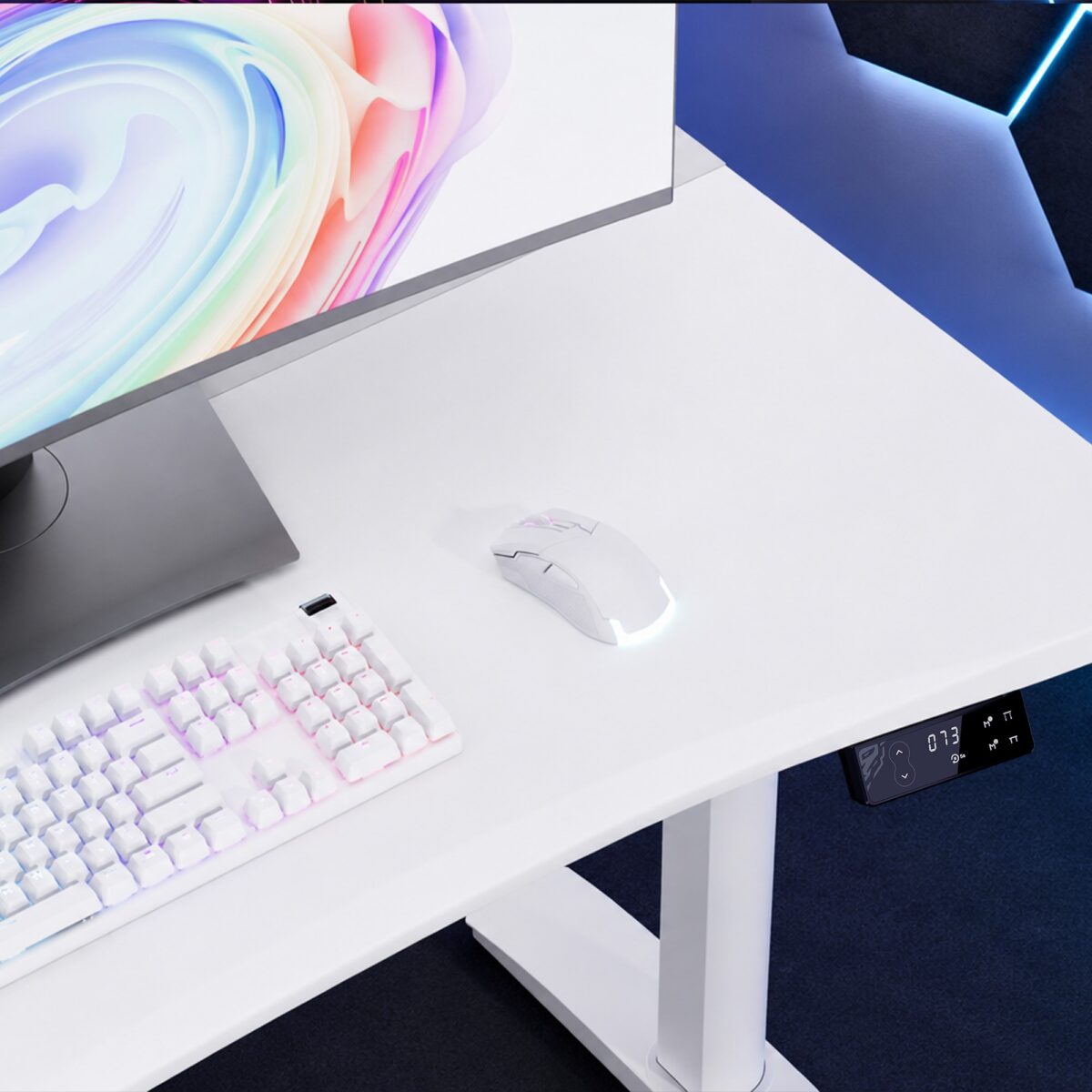 Biurko gamingowe elektryczne RGB, z uchwytami, białe: Diablo X-Forge 1200 | Meble DUO 2371 x forge 1200 bialy wiz 02