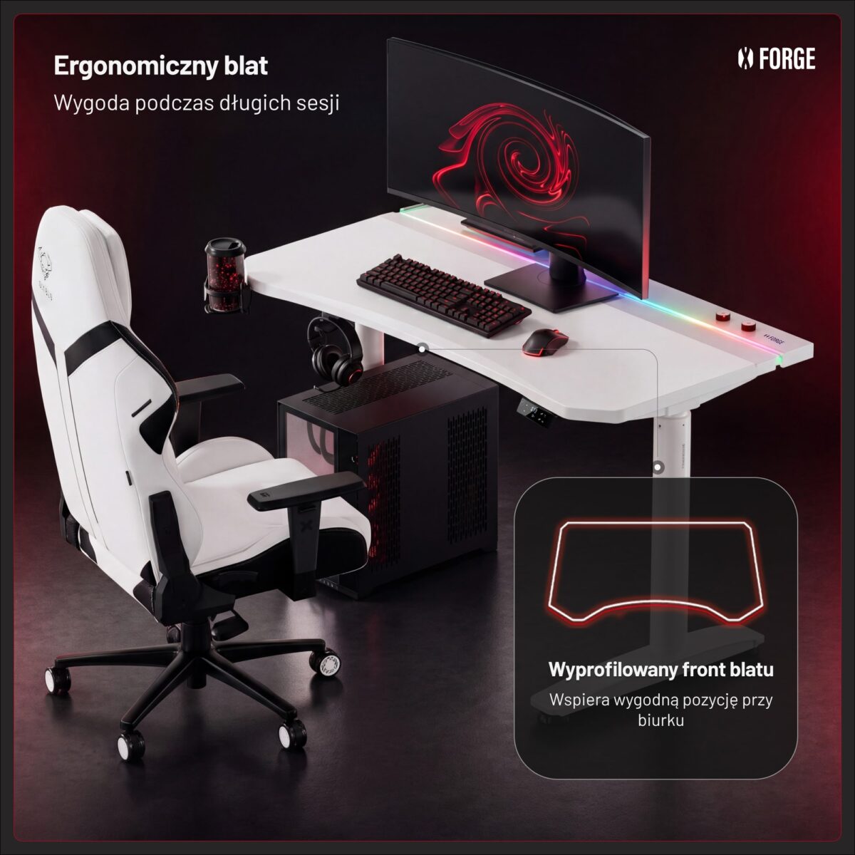 Biurko gamingowe elektryczne RGB, z uchwytami, białe: Diablo X-Forge 1200 | Meble DUO 2371 x forge 1200 czarny pl 04