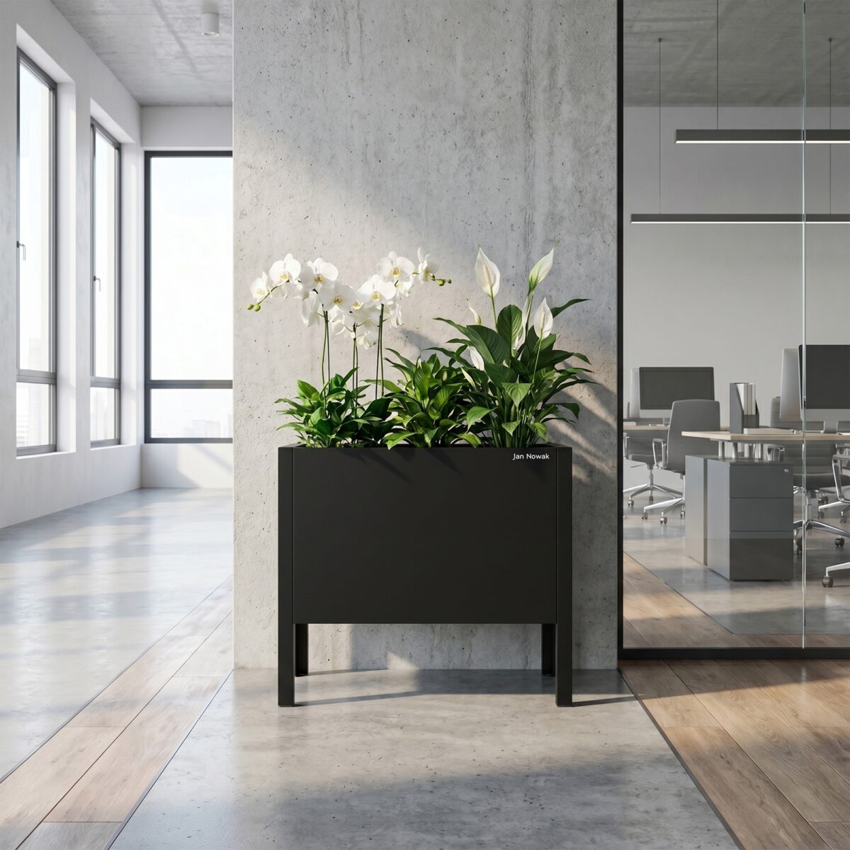 Osłona donica na kwiaty metalowa duża czarna, 500x400x300 mm: DAISY | Meble DUO 2403 daisy m czarny wiz 01