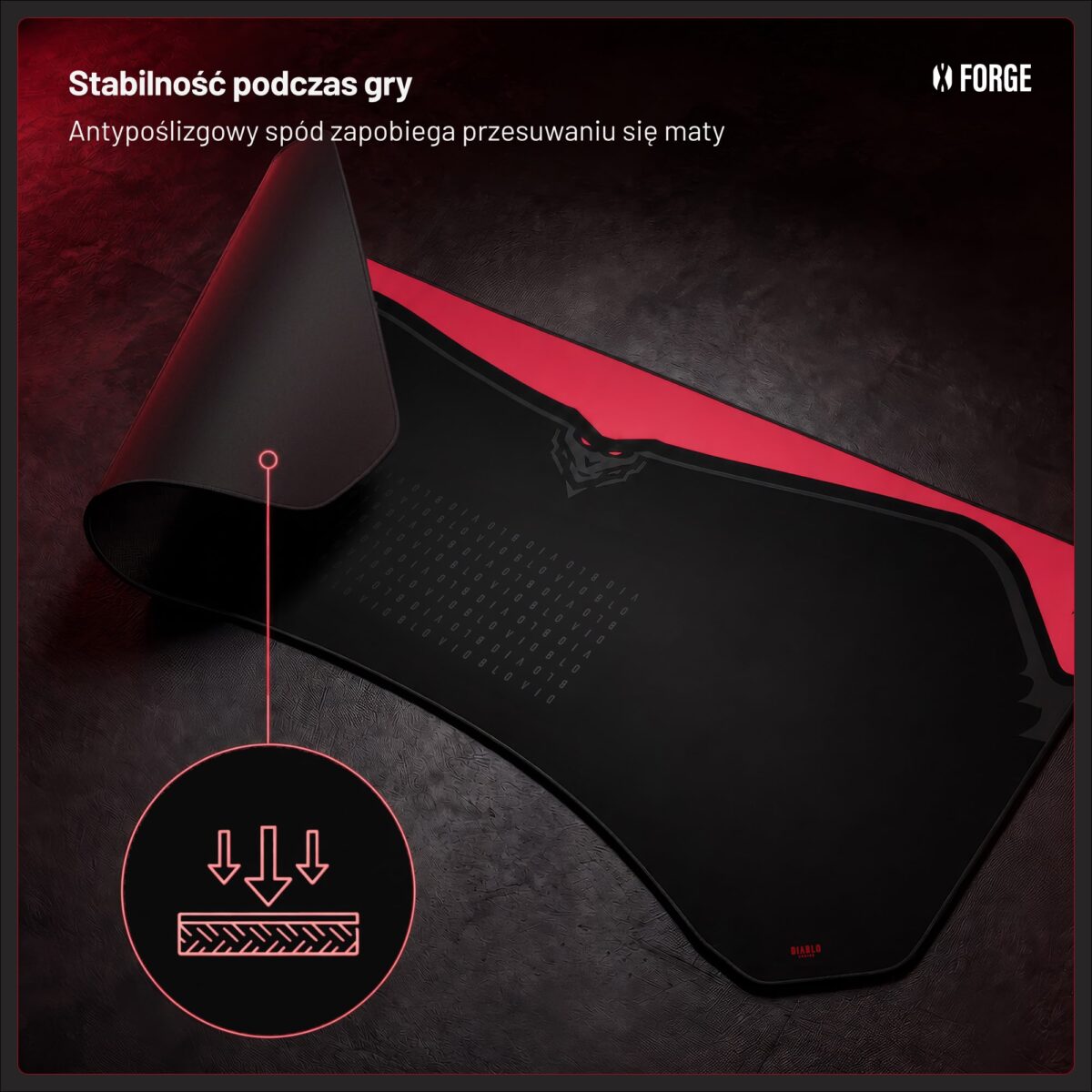 Podkładka gamingowa na biurko ochronna, duża czarno-czerwona, 120×52 cm: Diablo X-Forge Black Bloody Mary | Meble DUO 2431 x forge mata 1200 black bloody mary pl 05