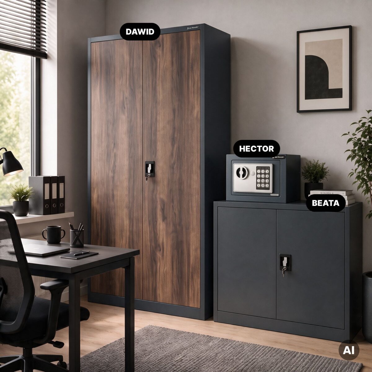 Mini sejf domowy elektroniczny na kod, na pieniądze i biżuterię, 230x170x170 mm: HECTOR | Meble DUO 2438 hector antracytowy feature en 03