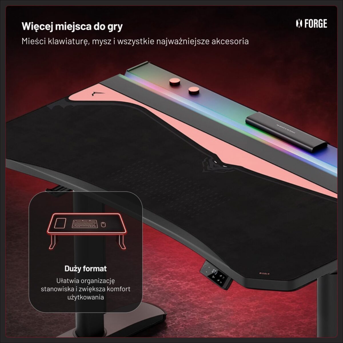 Podkładka gamingowa na biurko ochronna, duża czarno-różowa, 160×60 cm: Diablo X-Forge Black Akira Pink | Meble DUO 2539 x forge mata 1600 black akira pink pl 03