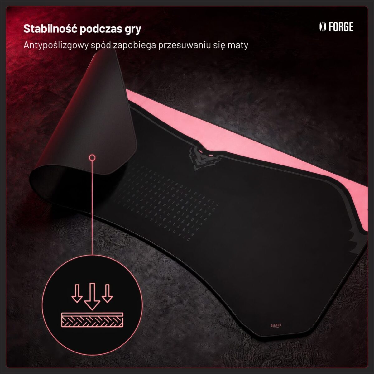Podkładka gamingowa na biurko ochronna, duża czarno-różowa, 160×60 cm: Diablo X-Forge Black Akira Pink | Meble DUO 2539 x forge mata 1600 black akira pink pl 05