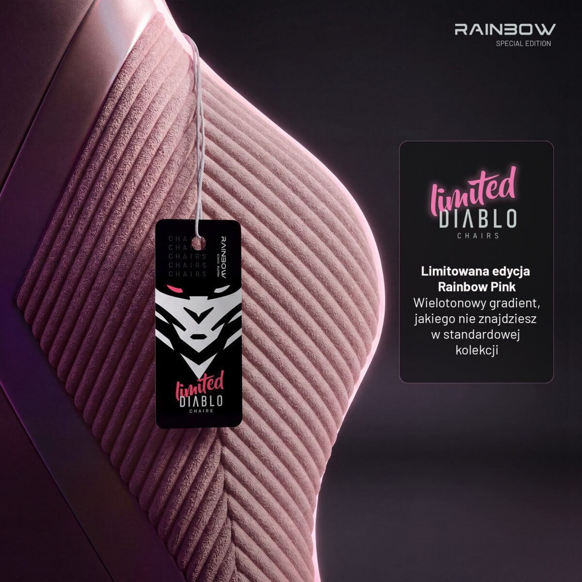 Fotel gamingowy materiałowy różowy Normal Size: Diablo X-Horn 2.0 Rainbow Pink | Meble DUO 2651 x horn 2.0 normal rainbow pink feature pl 01