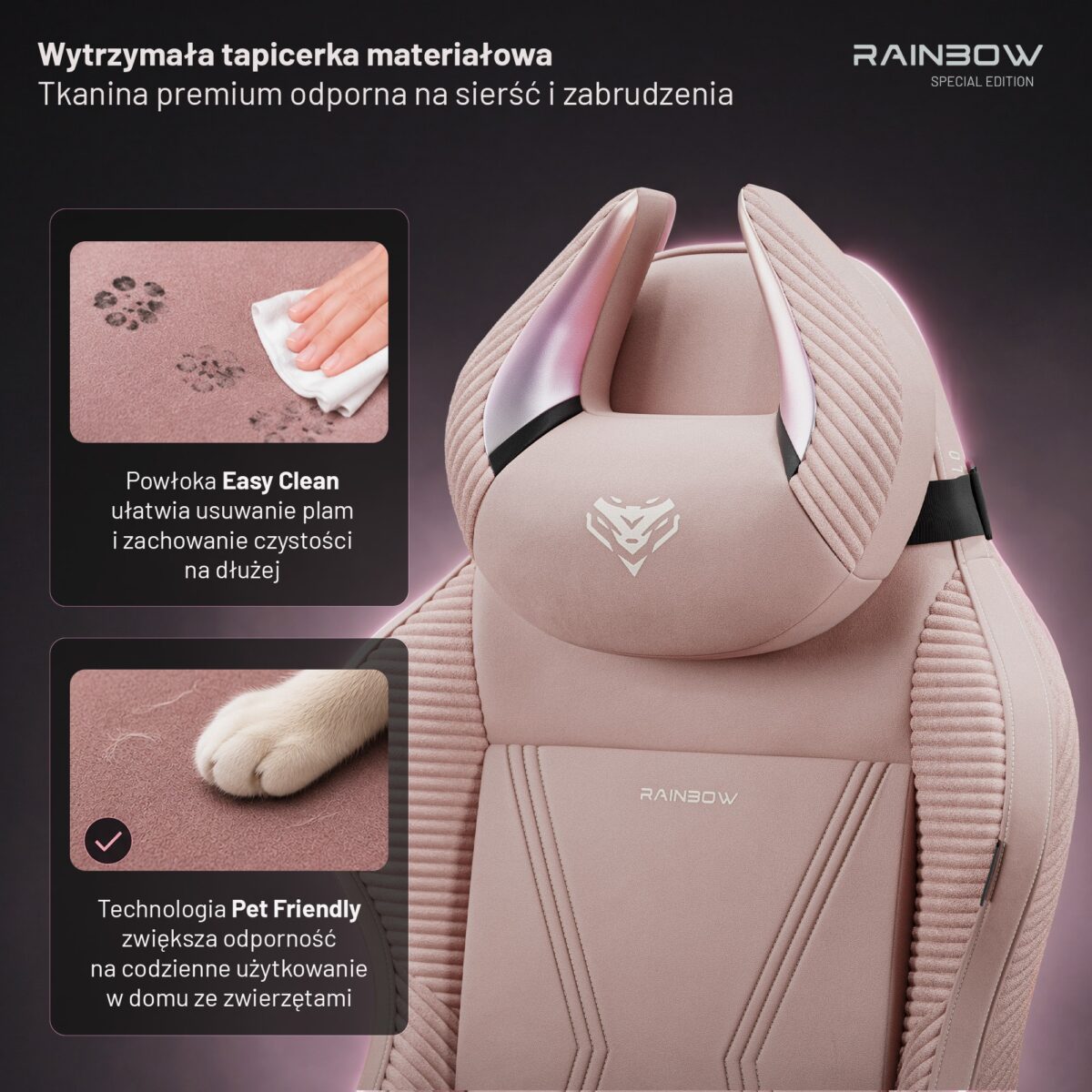 Fotel gamingowy materiałowy różowy Normal Size: Diablo X-Horn 2.0 Rainbow Pink | Meble DUO 2651 x horn 2.0 normal rainbow pink feature pl 02