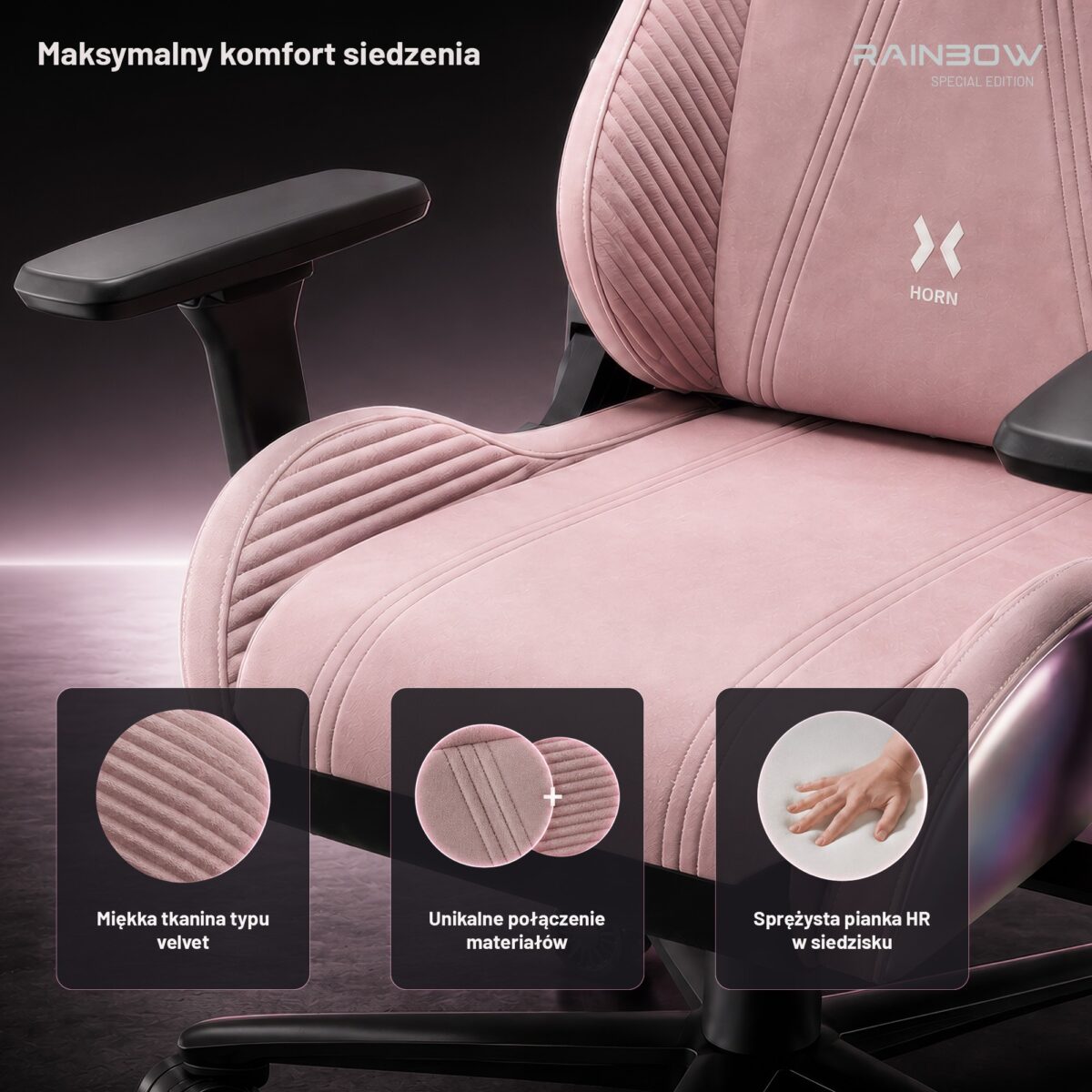 Fotel gamingowy materiałowy różowy Normal Size: Diablo X-Horn 2.0 Rainbow Pink | Meble DUO 2651 x horn 2.0 normal rainbow pink feature pl 06