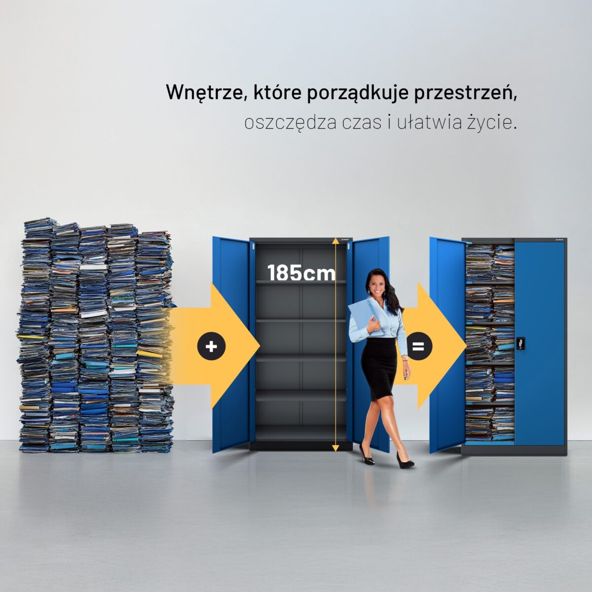 Szafa biurowa na dokumenty z 4 półkami antracytowo-niebieska, 900x1850x400 mm: JAN | Meble DUO 2d24 9