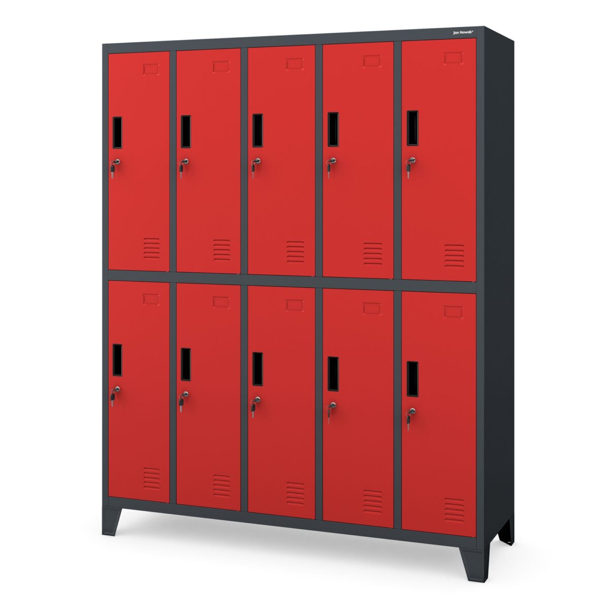 Szafa socjalna ubraniowa 10-drzwiowa antracytowo-czerwona, 1360x1720x450 mm: BARTEK | Meble DUO BARTEK anthracite red side closed24