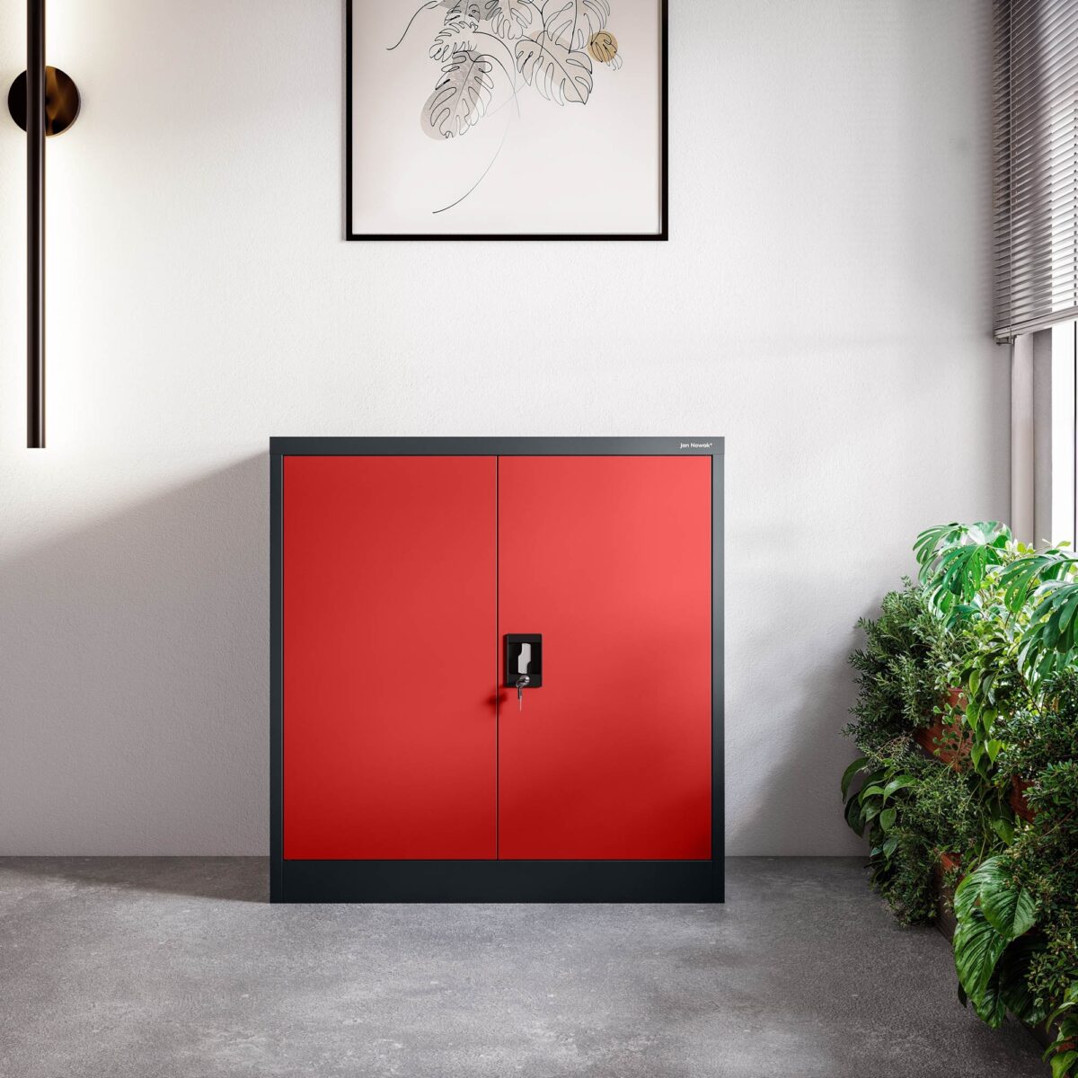 Szafka na akta osobowe, niska, antracytowo-czerwona, 900x930x400 mm: BEATA | Meble DUO BEATA anthracite red wiz 1d24