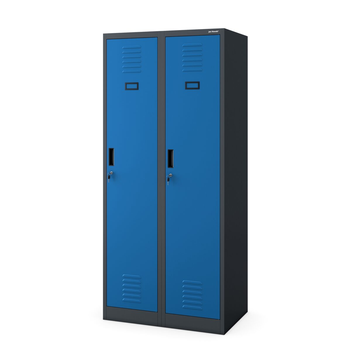 Szafka ubraniowa pracownicza czterokomorowa antracytowo-niebieska, 800x1800x500 mm: KACPER | Meble DUO KACPER anthracite blue side closedd24
