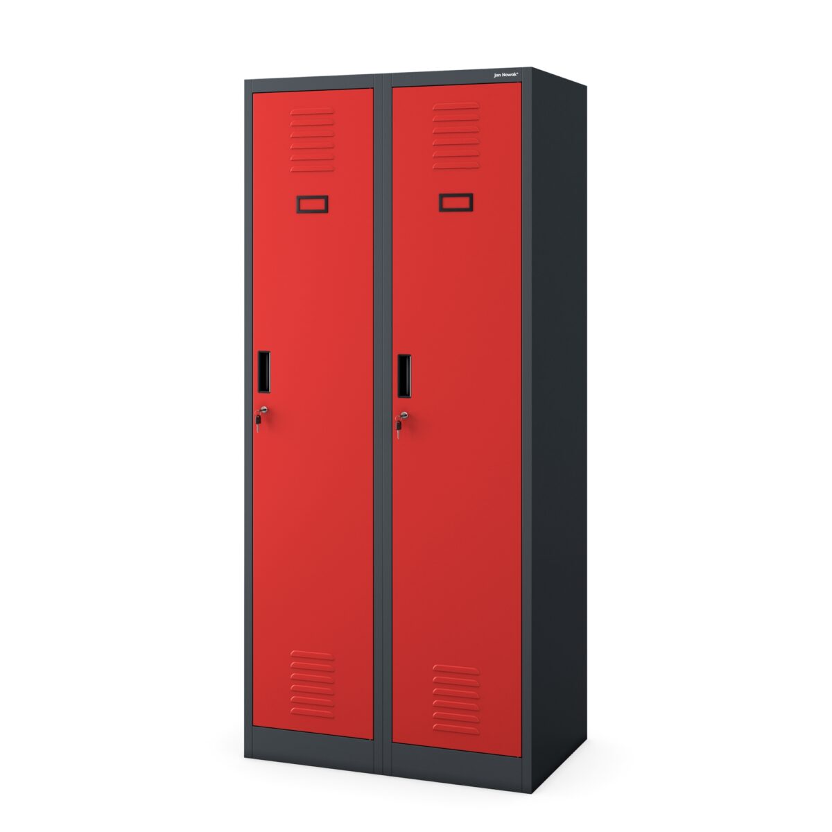 Szafka ubraniowa pracownicza czterokomorowa antracytowo-czerwona, 800x1800x500 mm: KACPER | Meble DUO KACPER anthracite red side closedd24