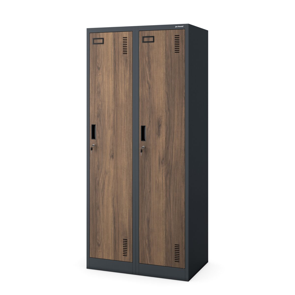 Szafka ubraniowa pracownicza czterokomorowa antracytowa/orzech, 800x1800x500 mm: KACPER Eco Design | Meble DUO KACPER anthracite walnut side closedd24