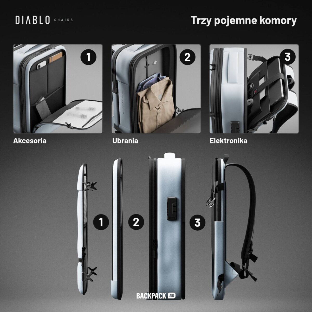 Plecak wielofunkcyjny próżniowy szary Backpack Air | Meble DUO PLECAK AIR szary feature PL 8d24