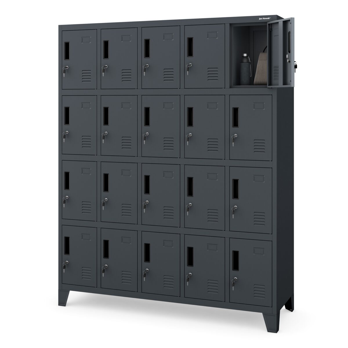 Szafa skrytkowa socjalna 20-skrytkowa na nóżkach antracytowa, 1360x1720x450 mm: ROBERT | Meble DUO ROBERT anthracite side opend24