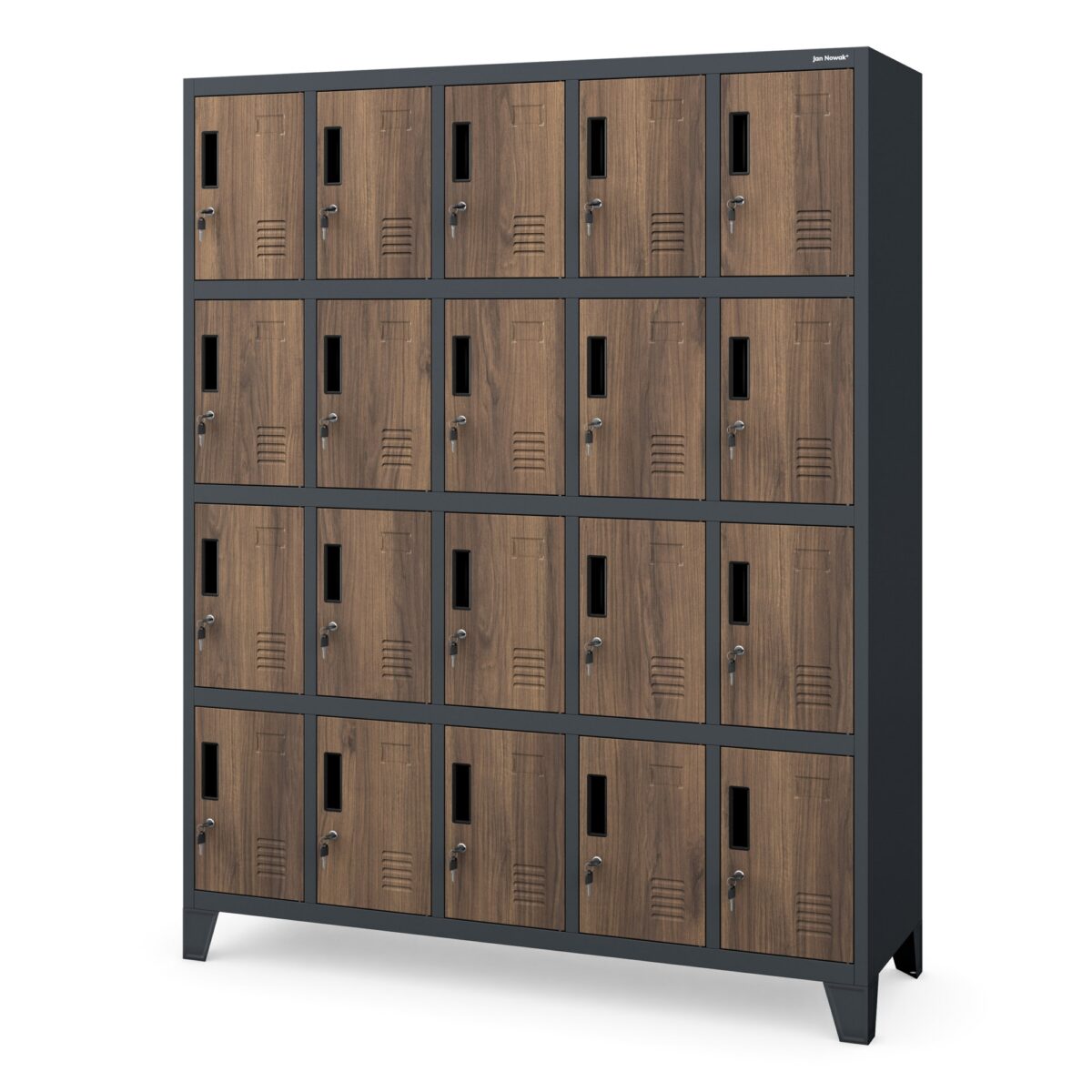 Szafa skrytkowa socjalna 20-skrytkowa na nóżkach antracytowa/orzech, 1360x1720x450 mm: ROBERT Eco Design | Meble DUO ROBERT anthracite walnut side closedd24
