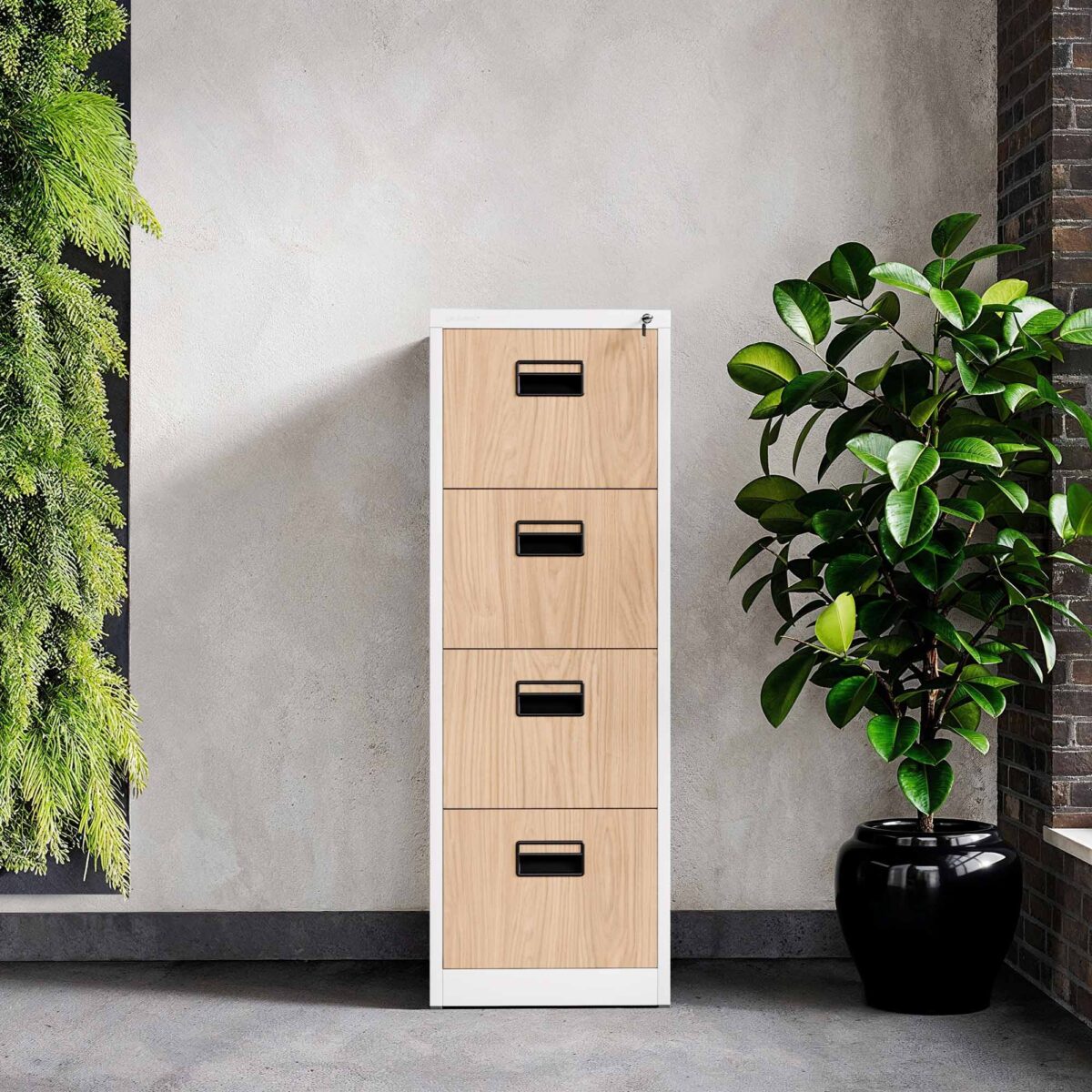 Szafa kartotekowa metalowa z 4 szufladami biała/dąb sonoma, 460x1320x620 mm: SARA Eco Design | Meble DUO SARA v4 white oak sonoma wizka 4d24