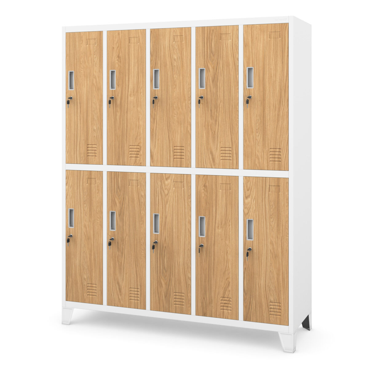 Szafa socjalna ubraniowa 10-drzwiowa biała/złoty dąb, 1360x1720x450 mm: BARTEK Eco Design | Meble DUO bartek bialy zloty dab bok zamknieta