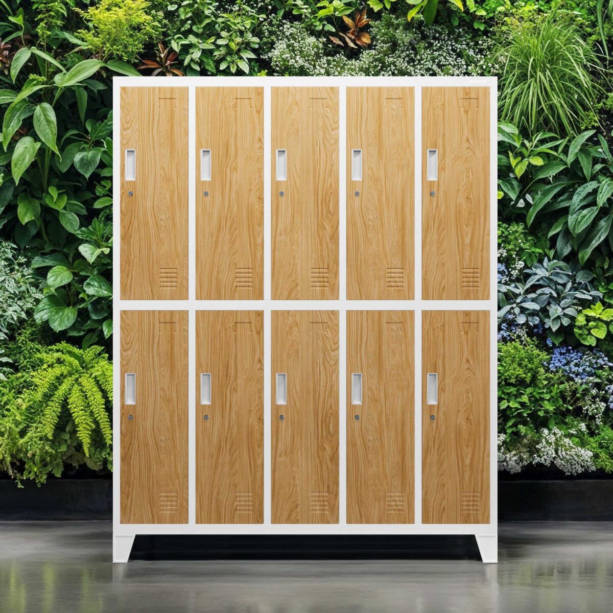 Szafa socjalna ubraniowa 10-drzwiowa biała/złoty dąb, 1360x1720x450 mm: BARTEK Eco Design | Meble DUO bartek bialy zloty dab wiz 4