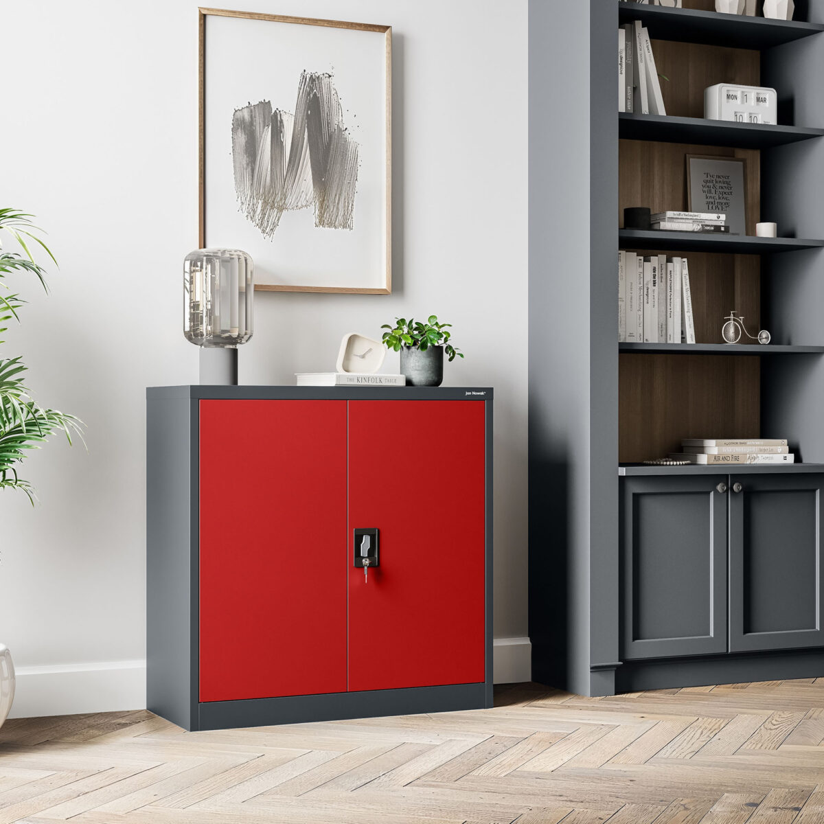 Szafka na akta osobowe, niska, antracytowo-czerwona, 900x930x400 mm: BEATA | Meble DUO beata anthracite red wiz 4