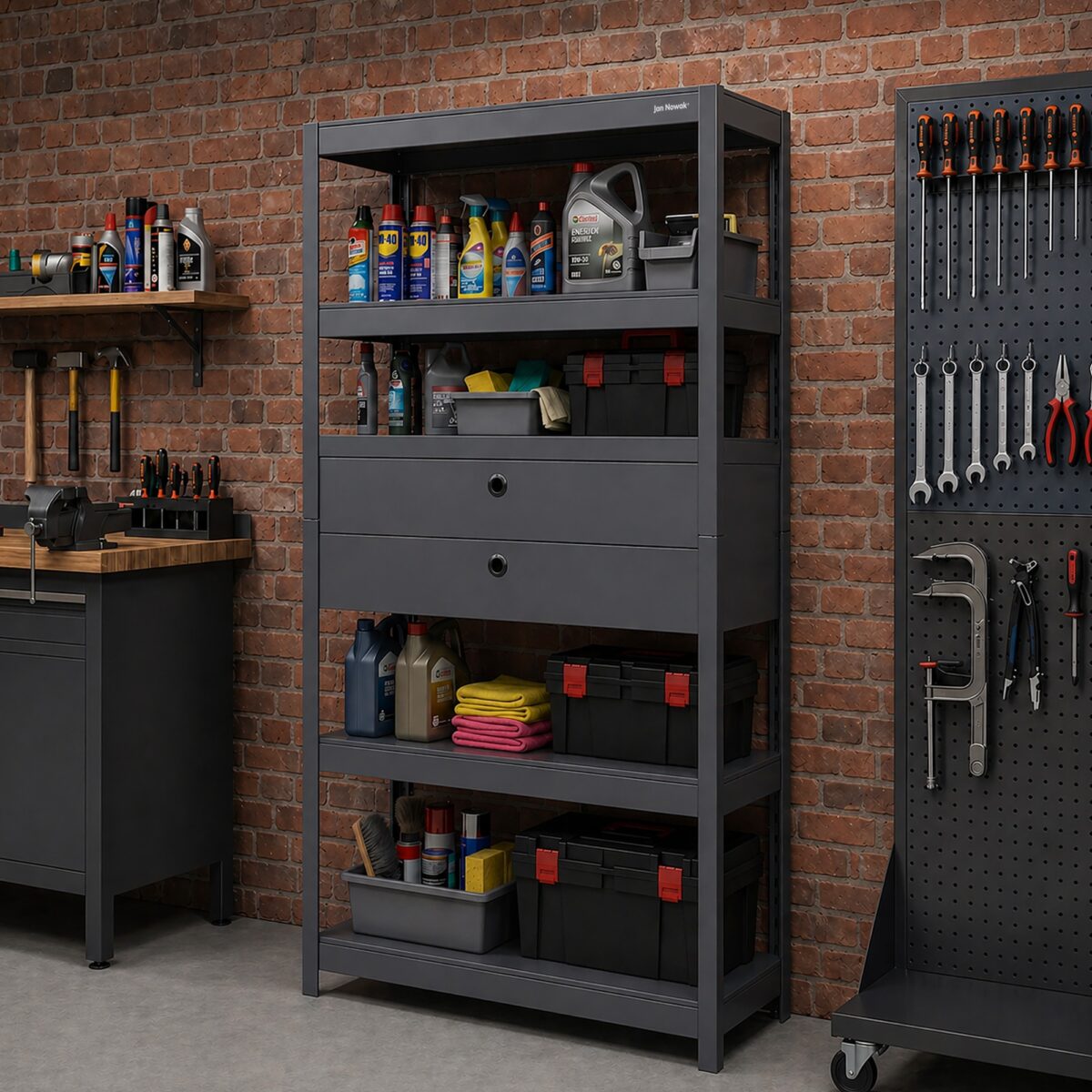 Regał metalowy z szufladami antracytowy, 1800x800x420 mm: JOHNNY | Meble DUO cz johnny antracytowy 2182 2 2000x2000
