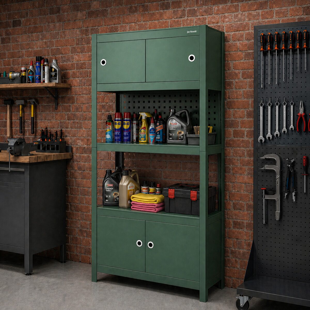 Regał metalowy z szafkami zielony, 1800x800x420 mm: JOHNNY | Meble DUO cz johnny zielony 2316 2 2000x2000