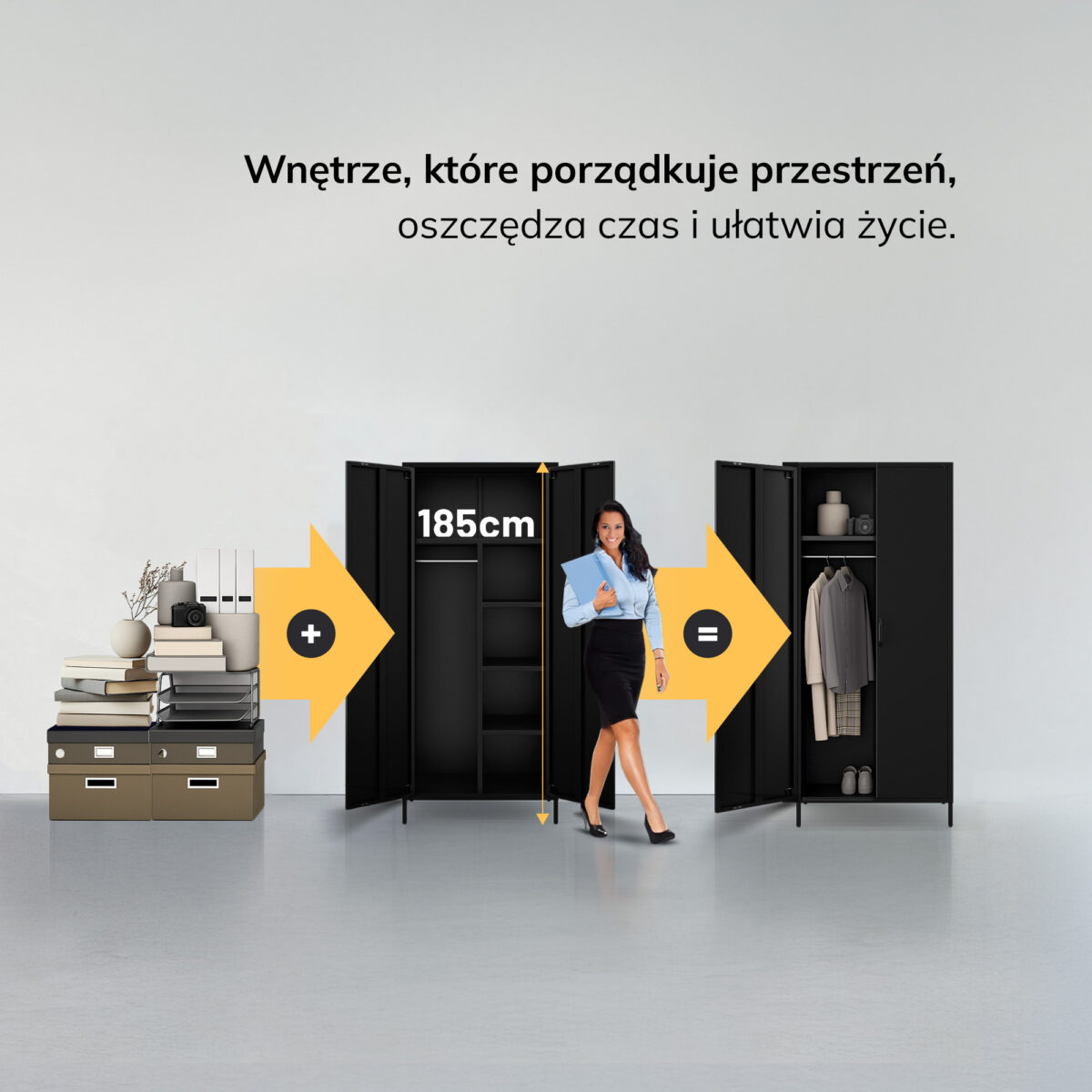 Szafa na ubrania metalowa loftowa na nóżkach czarna, 800x1850x450 mm: FLAVIO Modern | Meble DUO flavio black feature pl 1