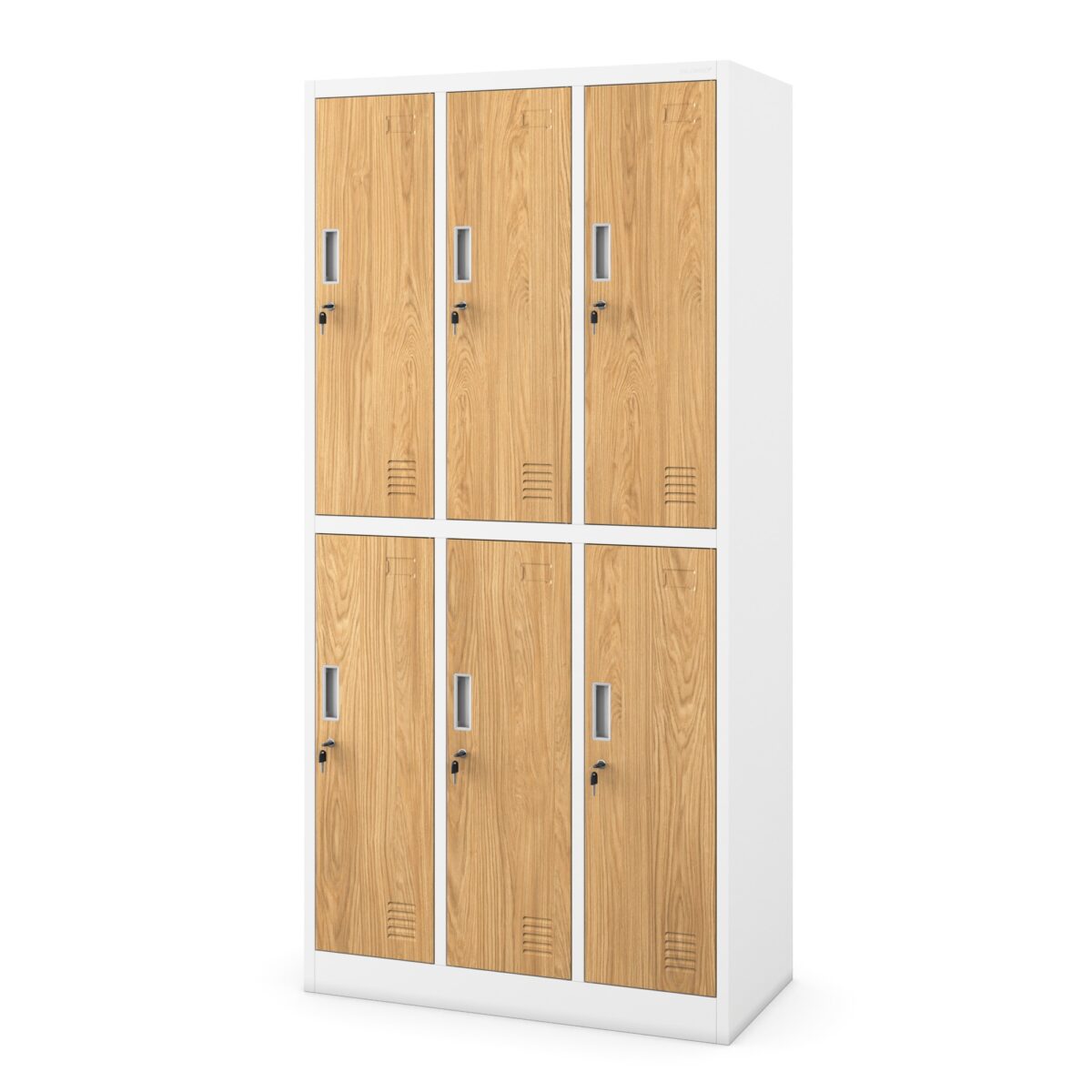 Szafa socjalna ubraniowa 6-drzwiowa biała/złoty dąb, 900x1850x450 mm: IGOR Eco Design | Meble DUO igor bialy zloty dab bok zamknieta