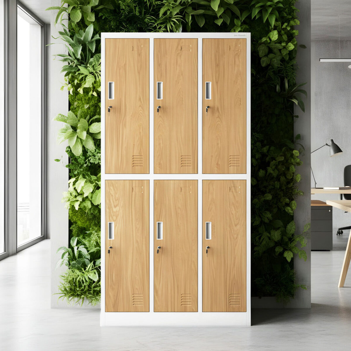 Szafa socjalna ubraniowa 6-drzwiowa biała/złoty dąb, 900x1850x450 mm: IGOR Eco Design | Meble DUO igor bialy zloty dab wiz 1 1
