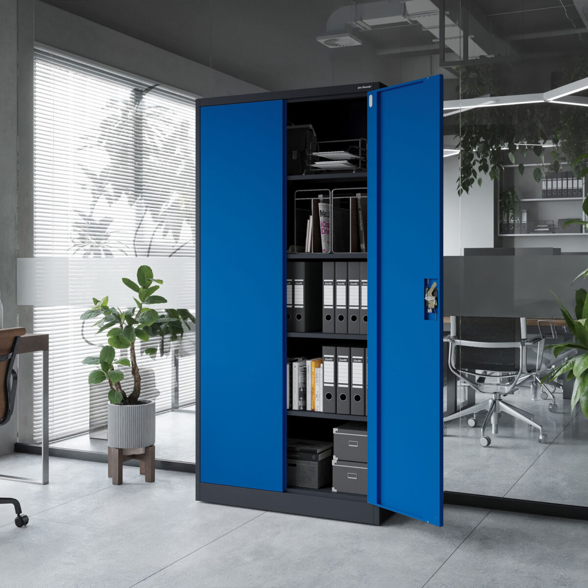 Szafa biurowa na dokumenty z 4 półkami antracytowo-niebieska, 900x1850x400 mm: JAN | Meble DUO jan anthracite blue wiz 5