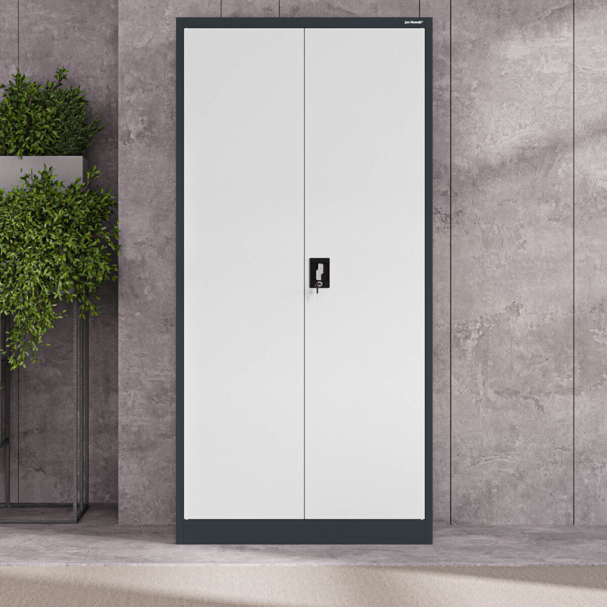 Szafa biurowa na dokumenty z 4 półkami antracytowo-biała, 900x1850x400 mm: JAN | Meble DUO jan anthracite white wiz 1