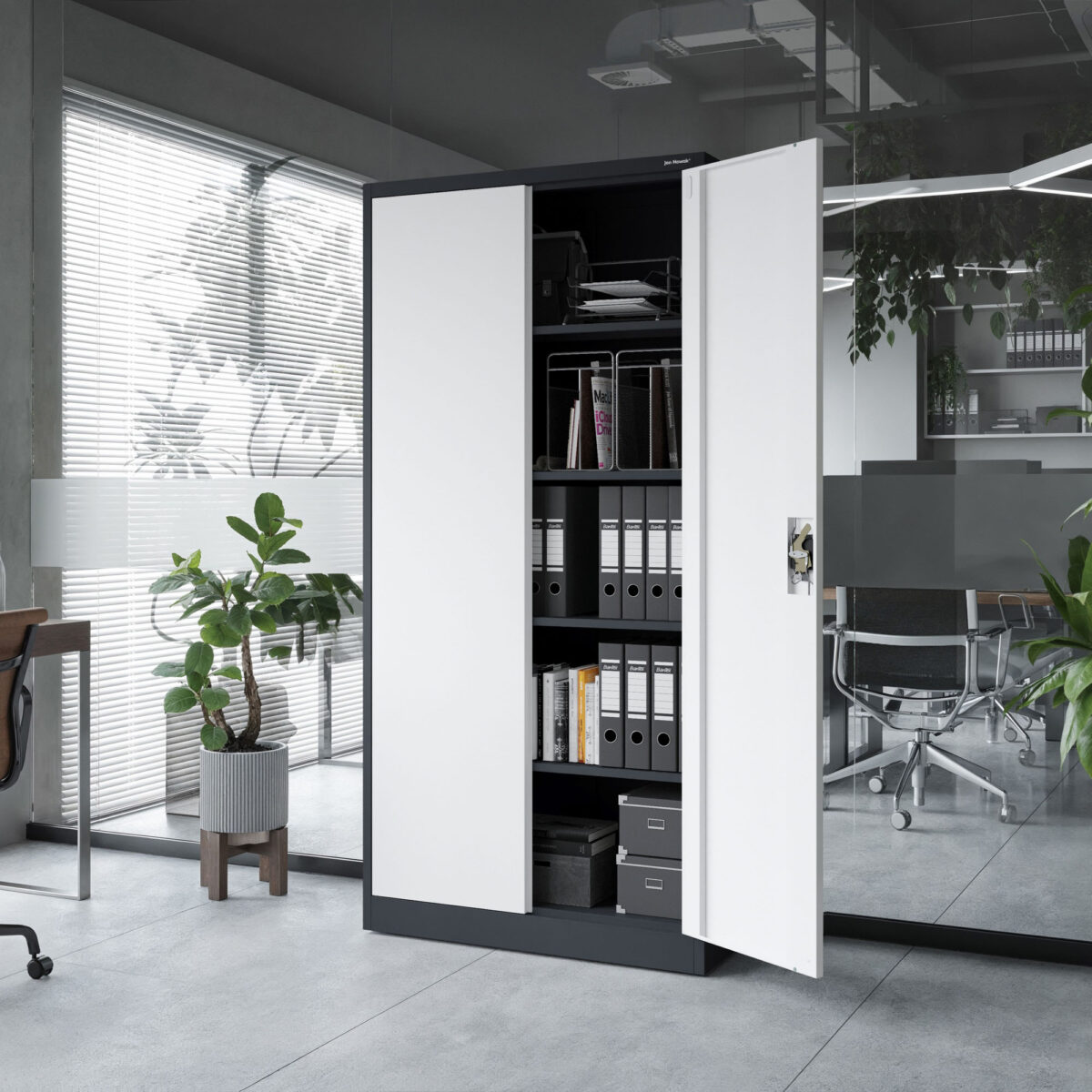 Szafa biurowa na dokumenty z 4 półkami antracytowo-biała, 900x1850x400 mm: JAN | Meble DUO jan anthracite white wiz 5