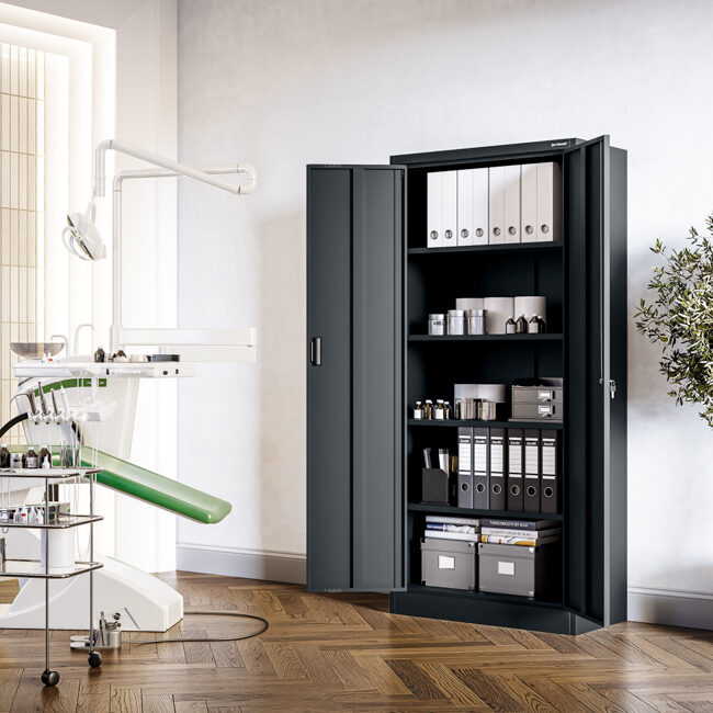 Szafa metalowa biurowa z 4 półkami antracytowa, 1750x800x400 mm: JAN Compact | Meble DUO jan compact anthracite wiz 4