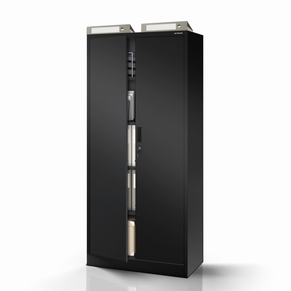 Szafa metalowa biurowa z 4 półkami czarna, 1750x800x400 mm: JAN Compact | Meble DUO jan compact black feature en 1
