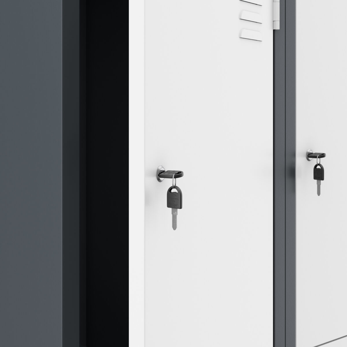 Szafa socjalna ubraniowa typu l, czterokomorowa, antracytowo-biała, 800x1850x450 mm: JULIA | Meble DUO julia anthracite white detail lock