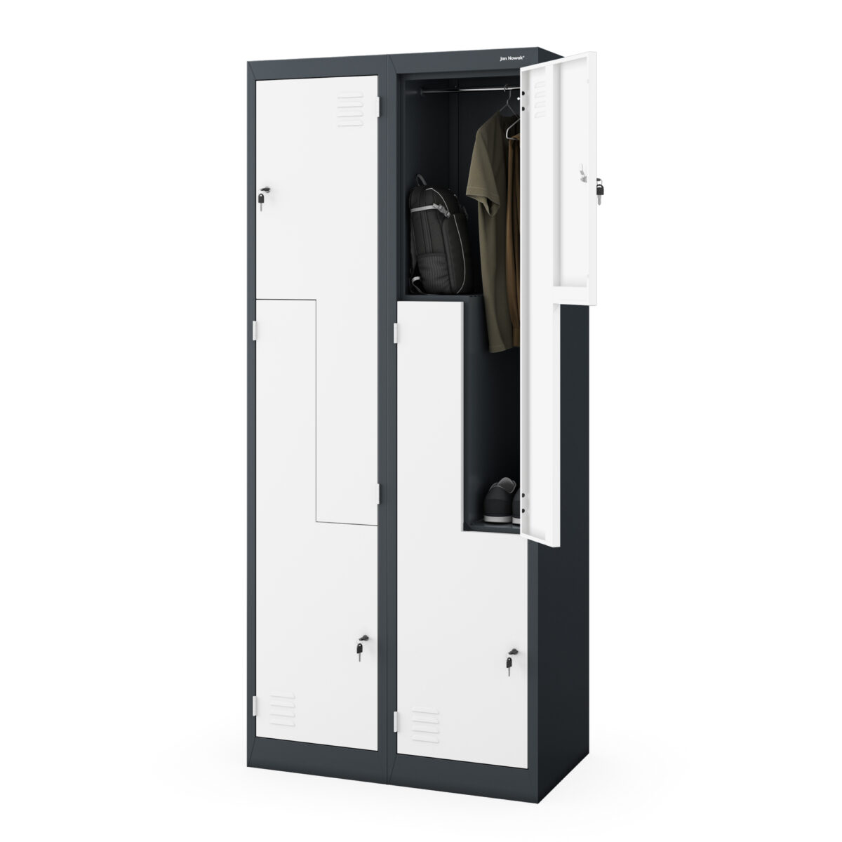Szafa socjalna ubraniowa typu l, czterokomorowa, antracytowo-biała, 800x1850x450 mm: JULIA | Meble DUO julia anthracite white side open
