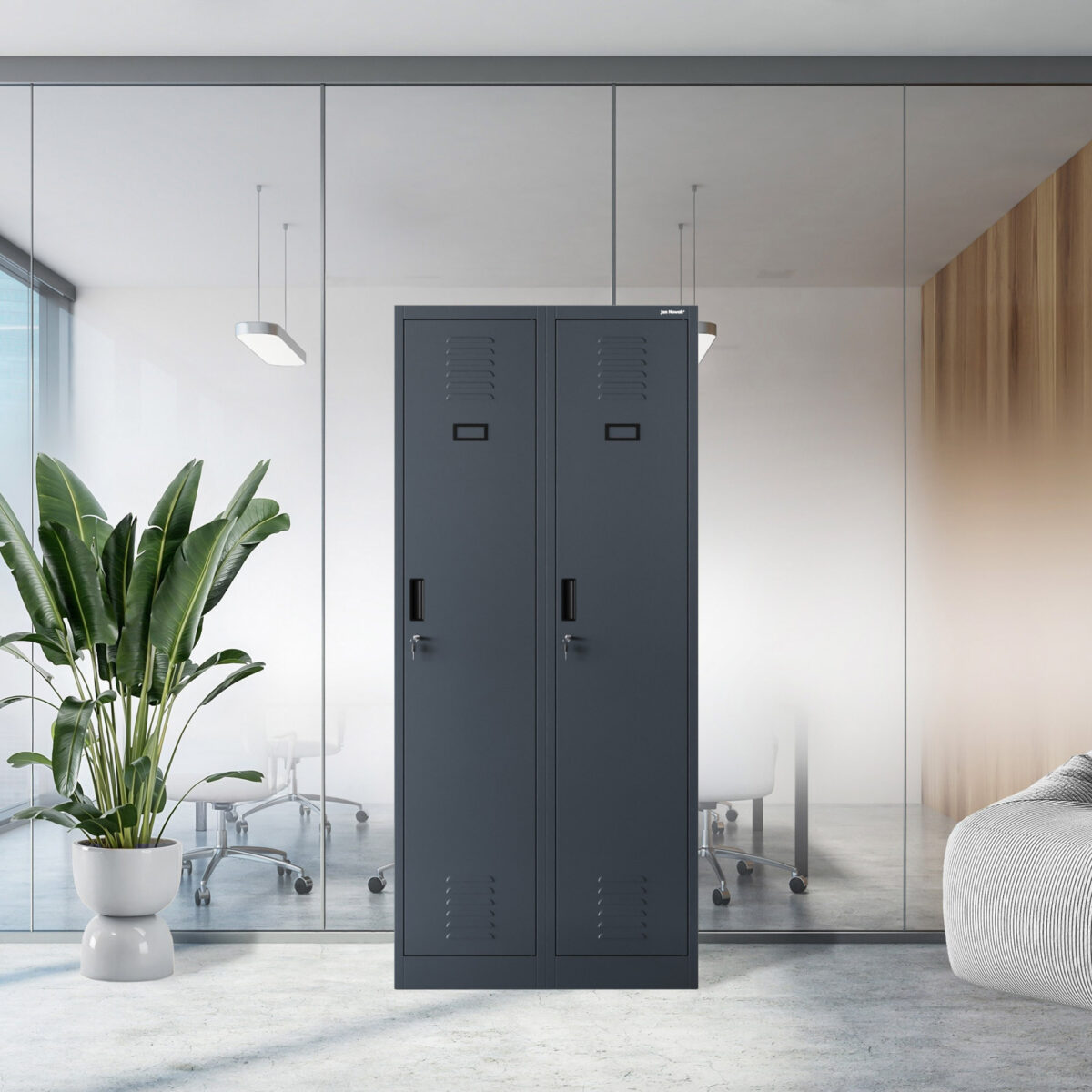 Szafka ubraniowa pracownicza czterokomorowa antracytowa, 800x1800x500 mm: KACPER | Meble DUO kacper anthracite wiz 1