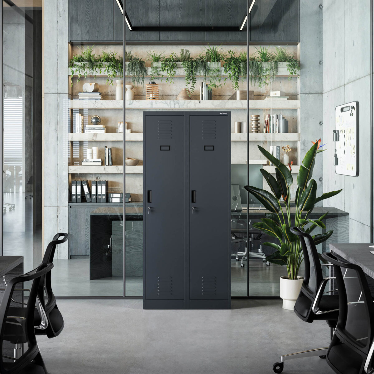 Szafka ubraniowa pracownicza czterokomorowa antracytowa, 800x1800x500 mm: KACPER | Meble DUO kacper anthracite wiz 2