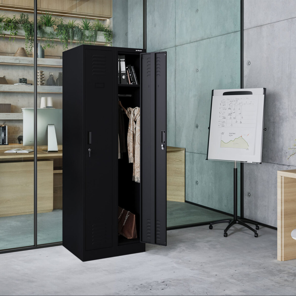 Szafka pracownicza ubraniowa wąska czarna, 600x1800x500 mm: KACPER II | Meble DUO kacper ii black wiz 3
